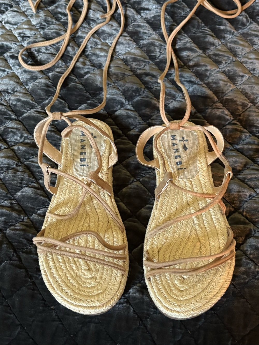 MANEBI Women's Tan Espadrille Lace-Up Sandals